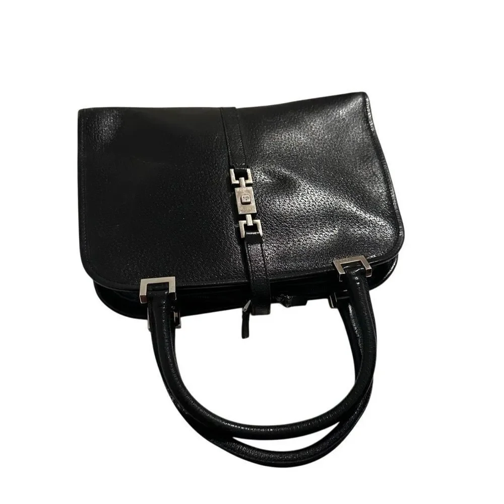 Gucci Black Leather Jackie with piston lock Satchel
